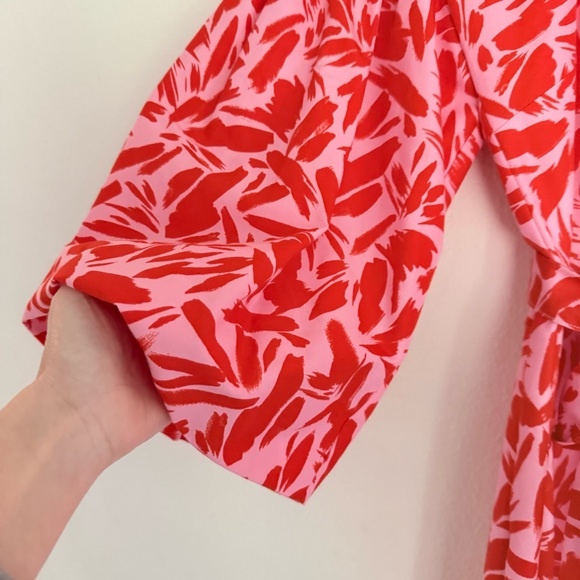 Veronica Beard Samy Mini Dress Poppy Multi Pink Red Shirt 3/4 Sleeve Button US 6 - Picture 12 of 16